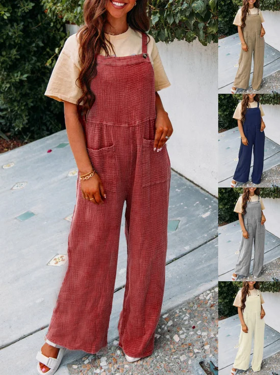 Damen Unifarben Spaghettiträger Ärmellos Lässig Sommer Jumpsuit