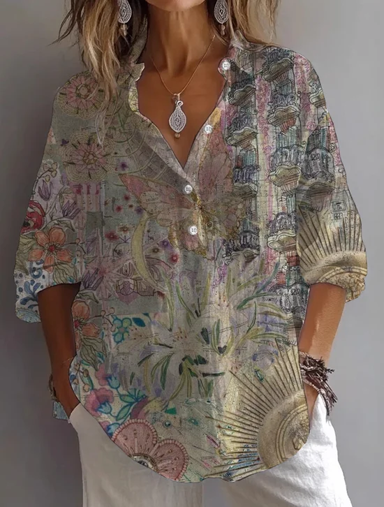 Damen Abstrakt Langarm Bluse Frühling/Herbst Print Hemdkragen Täglich Lässig Oberteile