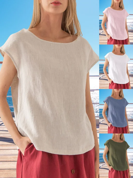 Damen Unifarben Kurzarm T-Shirts T-Shirt Rundhals Lässig Sommer Oberteile