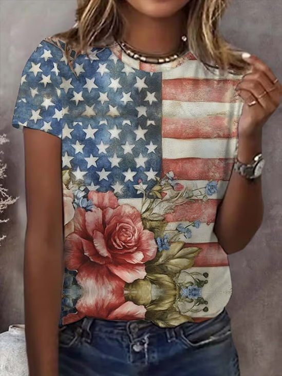Damen Geblümt Kurzarm T-Shirts T-Shirt Rundhals Print Lässig Sommer T-Shirt mit Grafik Oberteile