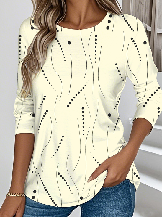 Damen Gestreift Langarm T-Shirts T-Shirt Rundhals Lässig Frühling/Herbst Oberteile