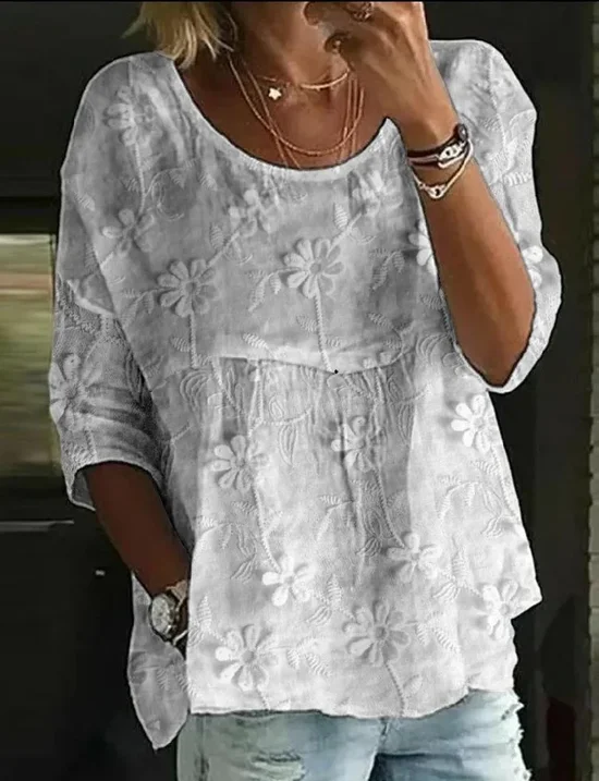 Damen Geblümt Halbarm Bluse Sommer Print Rundhals Täglich Lässig Oberteile