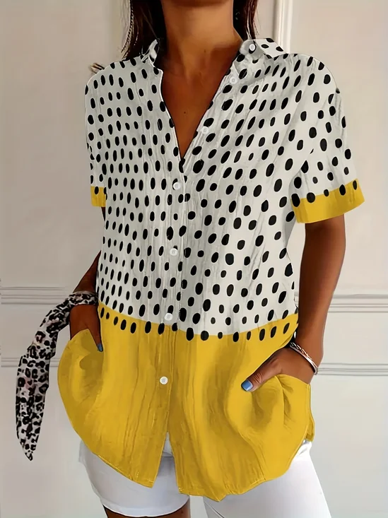 Damen Abstrakte Tupfen Kurzarm Bluse Sommer Print Hemdkragen Täglich Lässig Oberteile