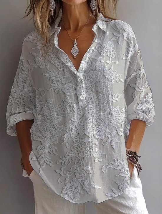Damen Geblümt Langarm Bluse Frühling/Herbst Print Hemdkragen Täglich Lässig Oberteile