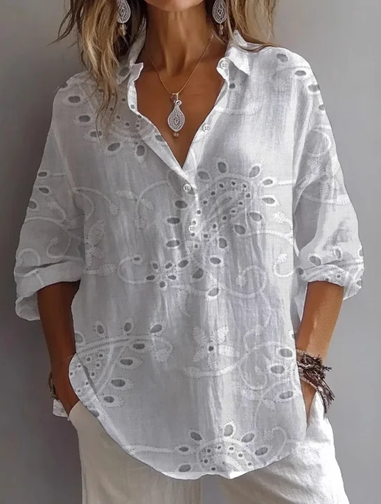 Damen Geblümt Langarm Bluse Frühling/Herbst Print Hemdkragen Täglich Lässig Oberteile