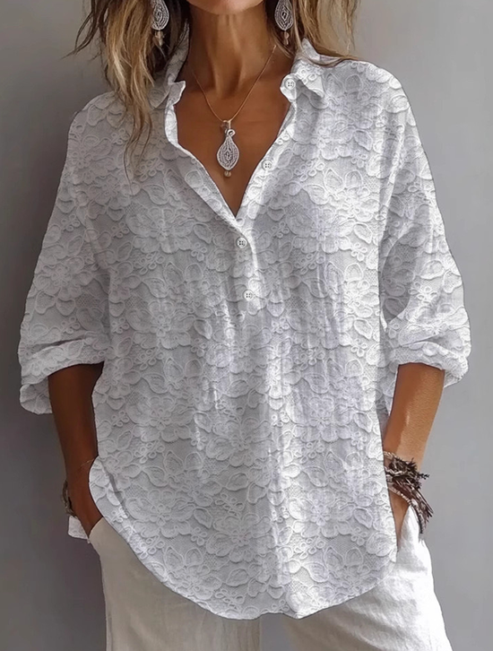 Damen Geblümt Langarm Bluse Frühling/Herbst Print Hemdkragen Täglich Lässig Oberteile