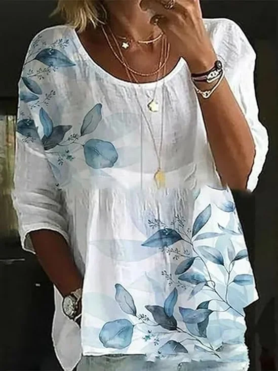 Damen Geblümt Halbarm Bluse Sommer Print Rundhals Täglich Lässig Oberteile