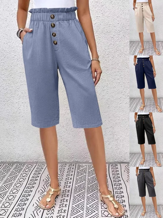 Damen Unifarben Fünfte Hose Elastische Taille Hose Lässig Sommer Hose