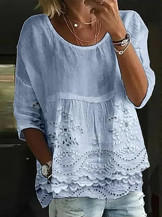 Damen Geblümt Halbarm Bluse Sommer Print Rundhals Täglich Lässig Oberteile