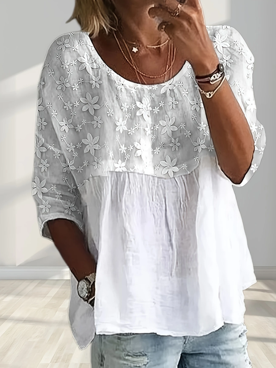 Damen Geblümt Halbarm Bluse Sommer Print Rundhals Täglich Lässig Oberteile