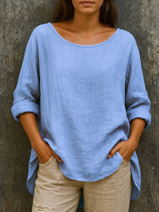 Damen Unifarben Langarm T-Shirts T-Shirt Rundhals Lässig Frühling/Herbst Oberteile