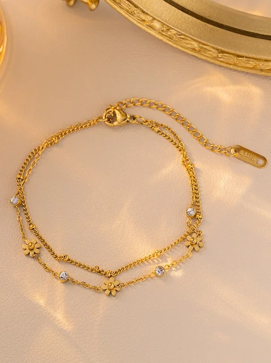 Klein Gänseblümchen Titan Stahl Nicht verblassend Armband Schmuck Blume Süß Doppelschicht Armband ins Persönlichkeit Nische Titan Stahl Armband