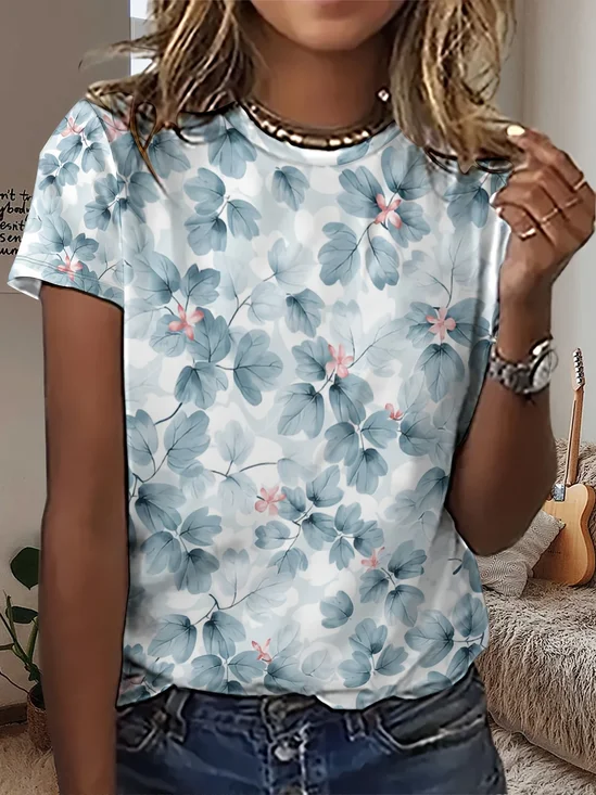 Damen Geblümt Kurzarm T-Shirts T-Shirt Rundhals Print Lässig Sommer T-Shirt mit Grafik Oberteile