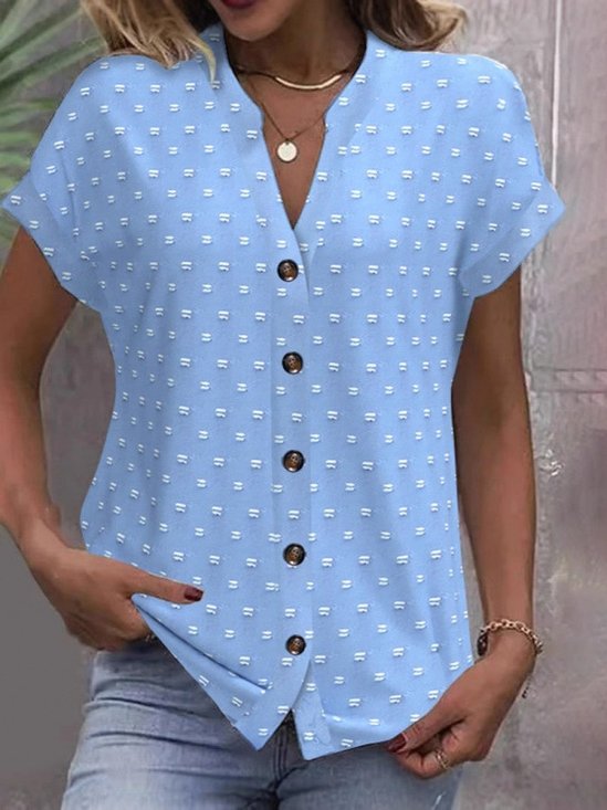 Damen Polka Dots Kurzarm T-Shirts T-Shirt V-Ausschnitt Jacquard Lässig Sommer Oberteile