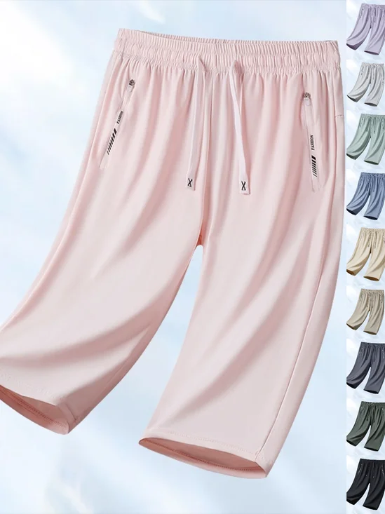 Damen Unifarben Caprihosen Gerade Hosen Lässig Sommer Shorts