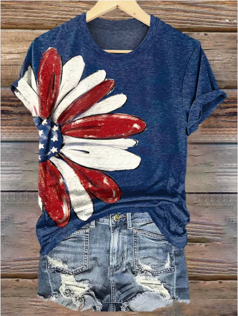 Damen Gänseblümchen Kurzarm T-Shirts T-Shirt Rundhals Retro Sommer Oberteile