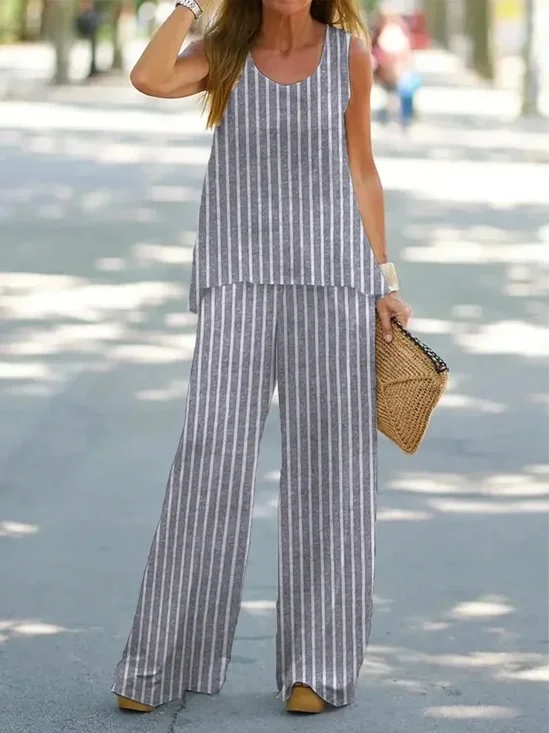 Damen Gestreift Print Zweiteiliges Set Täglich Ärmellos Lässig Sommer Mehrteiliges Set Matching Set