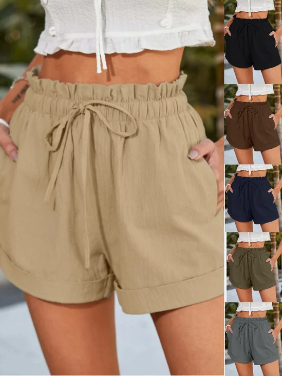 Damen Unifarben Shorts Gerade Hosen Lässig Sommer Shorts