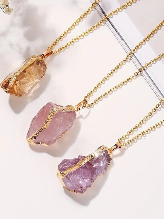 Naturstein Irregulär roh Stein Kristall Galvanisieren Vergoldet Pendant Rosa Quarz Citrin DIY Schmuck Halskette