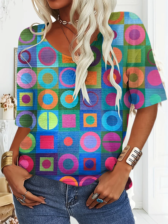 Damen Abstrakt Kurzarm T-Shirts T-Shirt V-Ausschnitt Print Lässig Sommer T-Shirt mit Grafik Oberteile