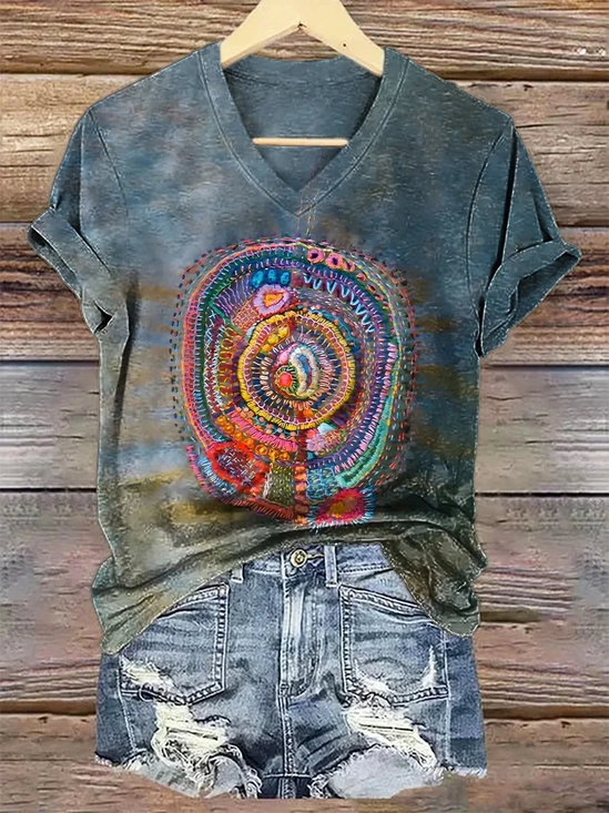 Damen Abstrakt Kurzarm T-Shirts T-Shirt V-Ausschnitt Print Lässig Sommer T-Shirt mit Grafik Oberteile