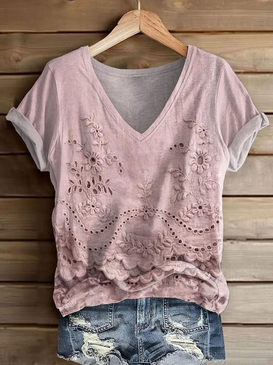 Damen Geblümt Kurzarm T-Shirts T-Shirt V-Ausschnitt Print Lässig Sommer T-Shirt mit Grafik Oberteile