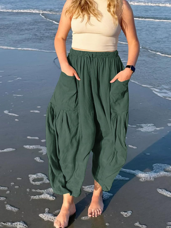 Damen Unifarben Lang Elastische Taille Hose Lässig Frühling/Herbst Hose