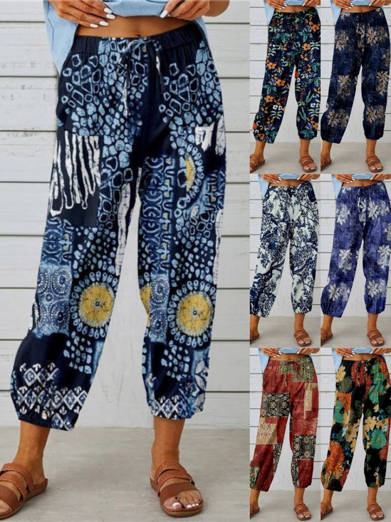 Damen Geometrisch Knöchelhose Elastische Taille Hose Retro Frühling/Herbst Hose