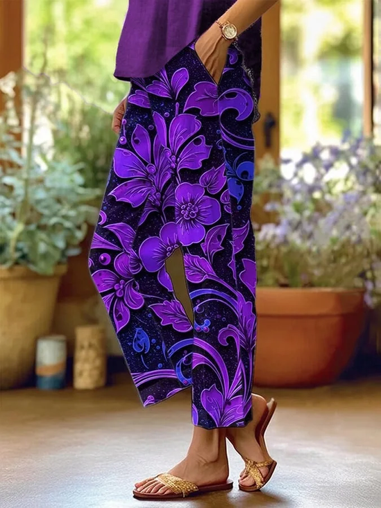 Damen Geblümt Lang Hose Lässig Frühling/Herbst Hose