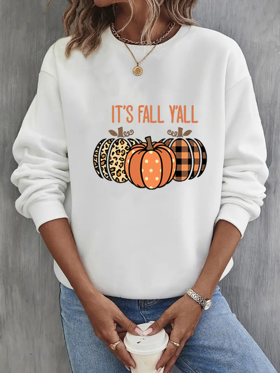 Damen Halloween (Kürbis) Rundhals Print Lässig Frühling/Herbst Langarm Sweatshirt