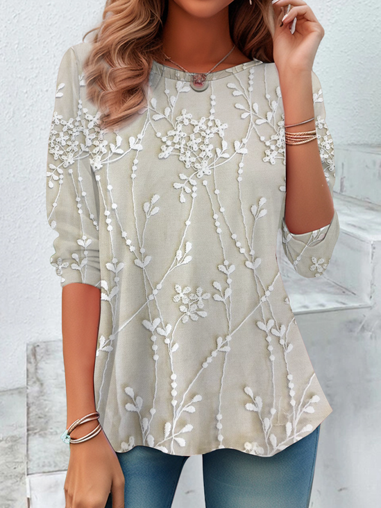Damen Geblümt Langarm T-Shirts T-Shirt Rundhals Print Lässig Frühling/Herbst Tunika Oberteile