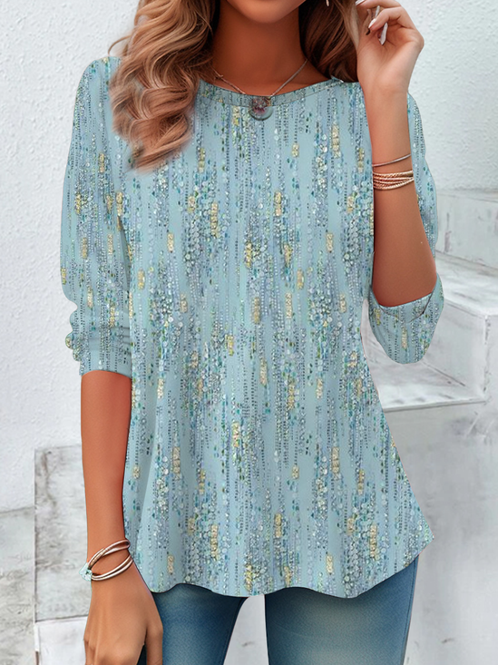 Damen Abstrakt Langarm T-Shirts T-Shirt Rundhals Print Lässig Frühling/Herbst Tunika Oberteile