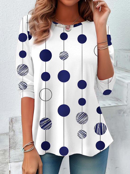 Damen Polka Dots Langarm T-Shirts T-Shirt Rundhals Print Lässig Frühling/Herbst Tunika Oberteile