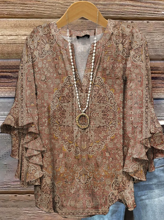 Damen Geblümt Halbarm Bluse Sommer Print V-Ausschnitt Täglich Lässig Oberteile