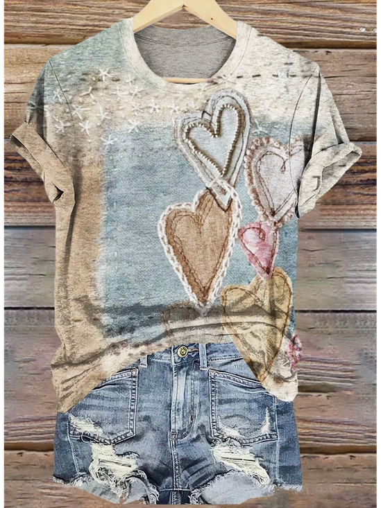 Damen Geometrisch Kurzarm T-Shirts T-Shirt Rundhals Retro Sommer Oberteile