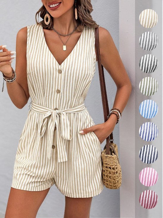 Damen Geometrisch V-Ausschnitt Ärmellos Retro Sommer Jumpsuit