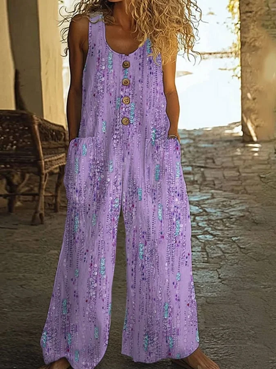Damen Abstrakt Rundhals Ärmellos Lässig Sommer Jumpsuit