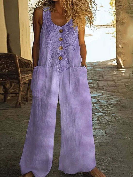 Damen Geblümt Rundhals Ärmellos Lässig Sommer Jumpsuit