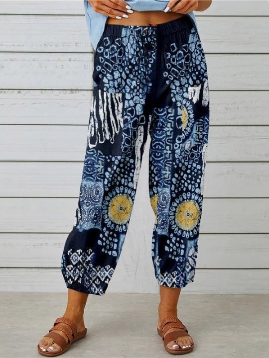 Damen Geometrisch Knöchelhose Elastische Taille Hose Retro Frühling/Herbst Hose