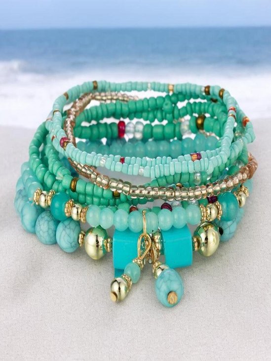 Handgemachte Bohemien Damen Hirse Korn Armbänder, romantisch Element Armband Set 8 Stück/set Armband