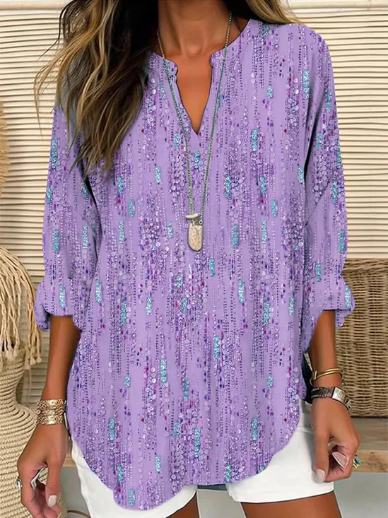 Damen Abstrakt Langarm Bluse Frühling/Herbst Print V-Ausschnitt Täglich Lässig Oberteile