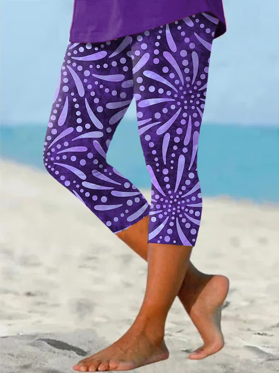 Damen Abstrakt Caprihosen Elastische Taille Hose Lässig Sommer Hose
