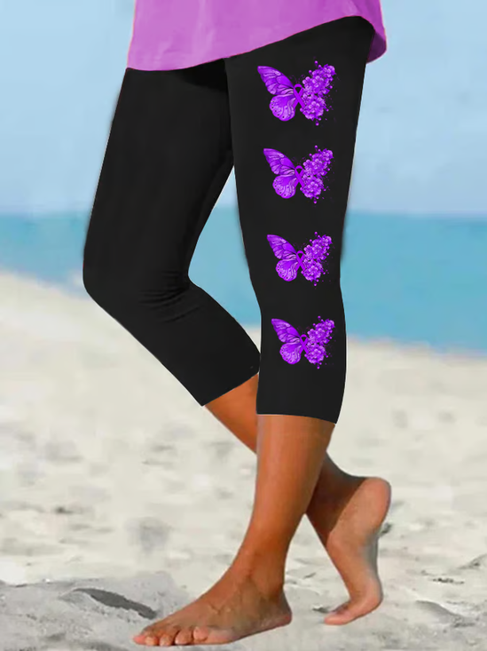 Damen Schmetterling Caprihosen Elastische Taille Hose Lässig Sommer Hose