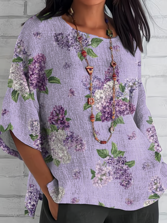 Damen Geblümt Halbarm T-Shirts T-Shirt Rundhals Lässig Sommer Oberteile