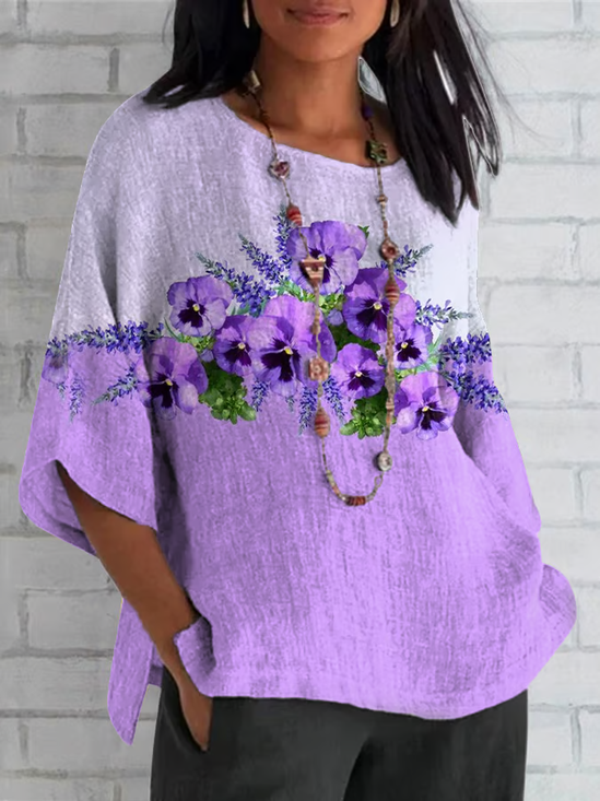 Damen Geblümt Halbarm T-Shirts T-Shirt Rundhals Lässig Sommer Oberteile