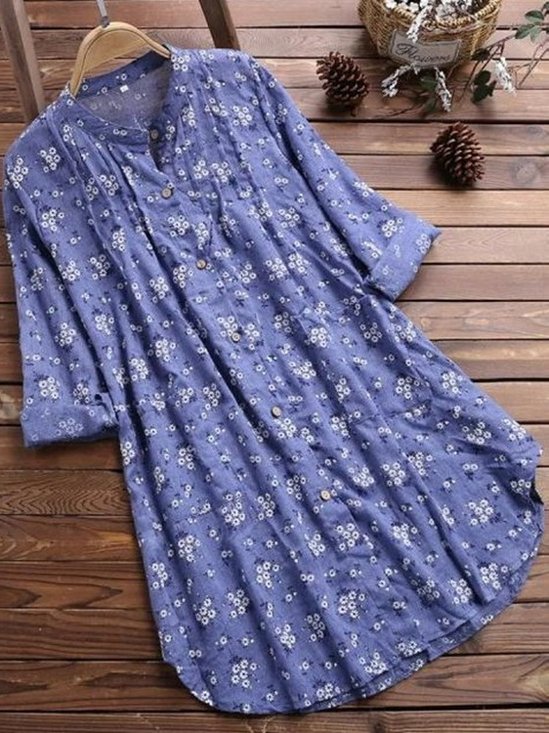 Damen Geblümt Langarm Bluse Frühling/Herbst Print Stehkragen Täglich Lässig Oberteile
