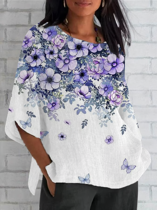 Damen Geblümt Halbarm T-Shirts T-Shirt Rundhals Lässig Sommer Oberteile