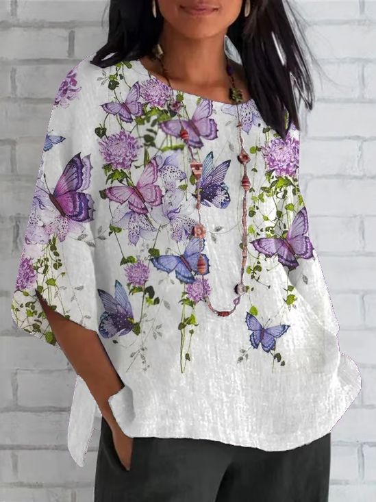 Damen Geblümt Halbarm T-Shirts T-Shirt Rundhals Lässig Sommer Oberteile