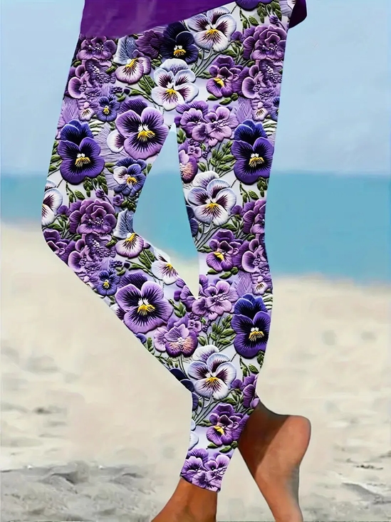 Damen Geblümt Lässig Alle Jahreszeiten Print Lang Leggings