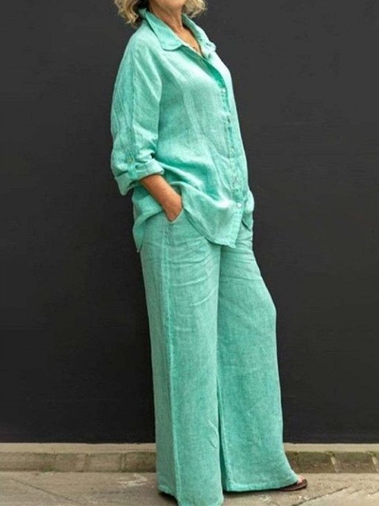 Damen Unifarben Verstellbarer Riemen Zweiteiliges Set Täglich Langarm Lässig Frühling/Herbst Bluse mit Hose Matching Set
